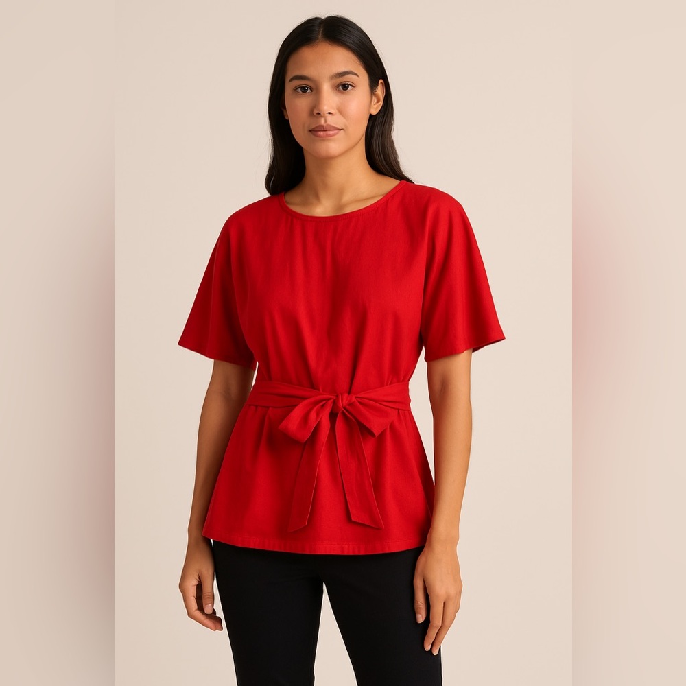 Banana republic red cotton wrap top valentines outfit